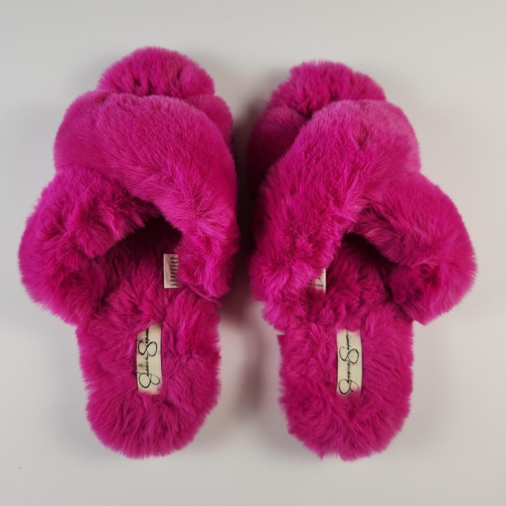 Jessica Simpson Pink Fuzzy Slippers Women's Size 9-10 - Picture 4 of 8